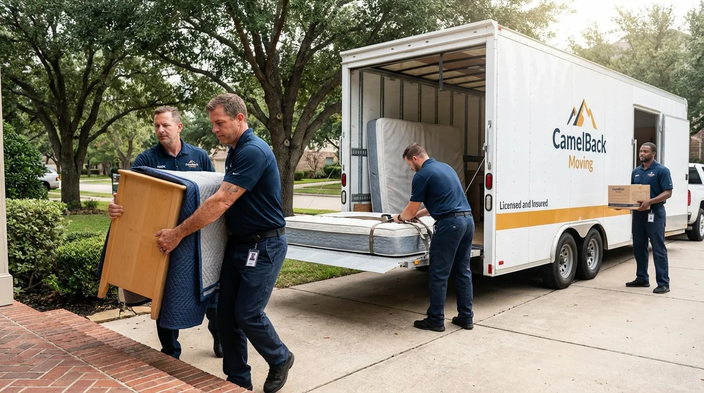 Crew loading residential truck for cross-state move from Ragland, AL