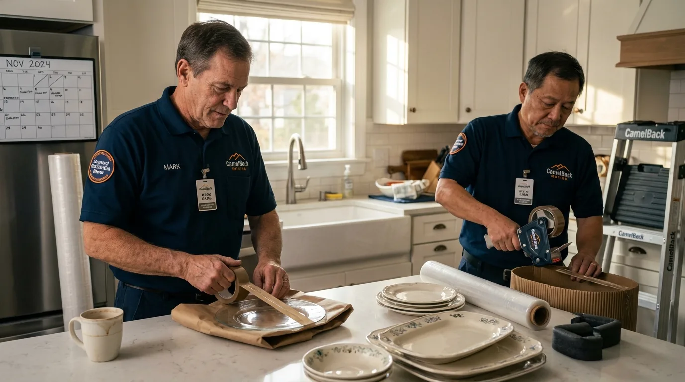 Professional crew packing kitchen dishware in Ragland, AL